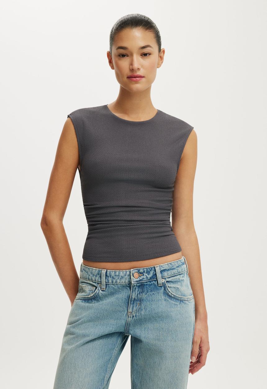 Cotton On - Mia Open Back Top - Steel Onyx