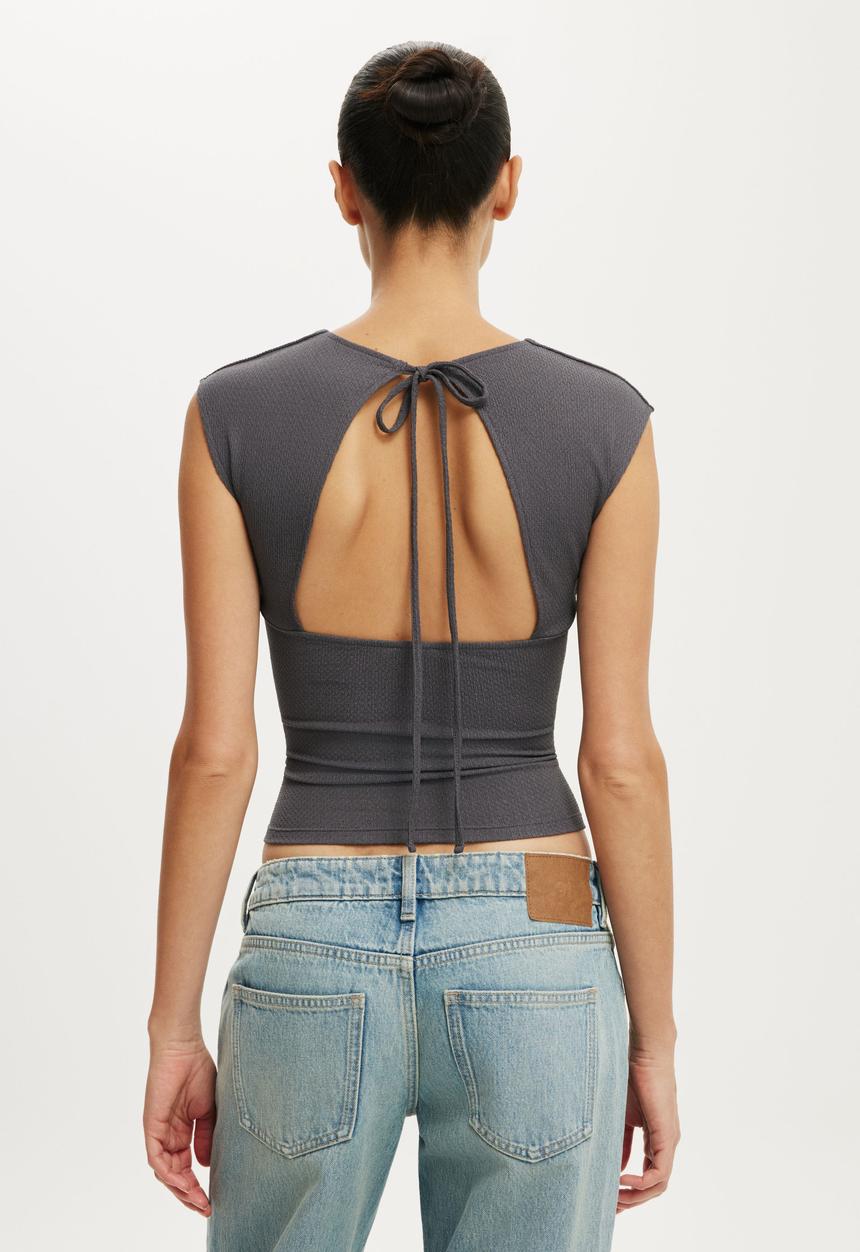 Cotton On - Mia Open Back Top - Steel Onyx