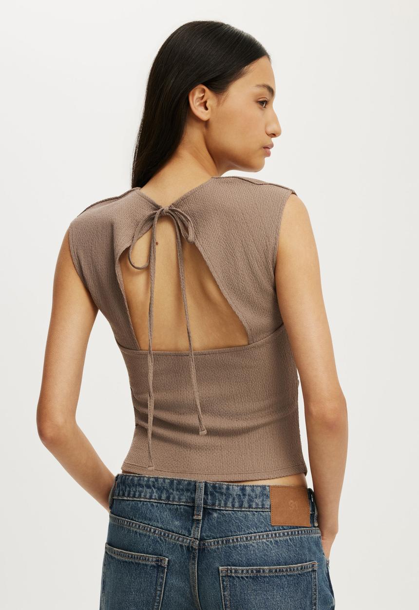 Cotton On - Mia Open Back Top - Washed Mocha