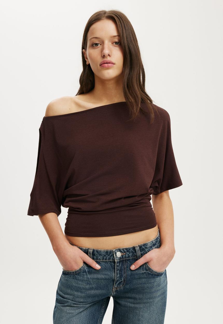 Cotton On - Cold Shoulder Short Sleeve - Dark Oak