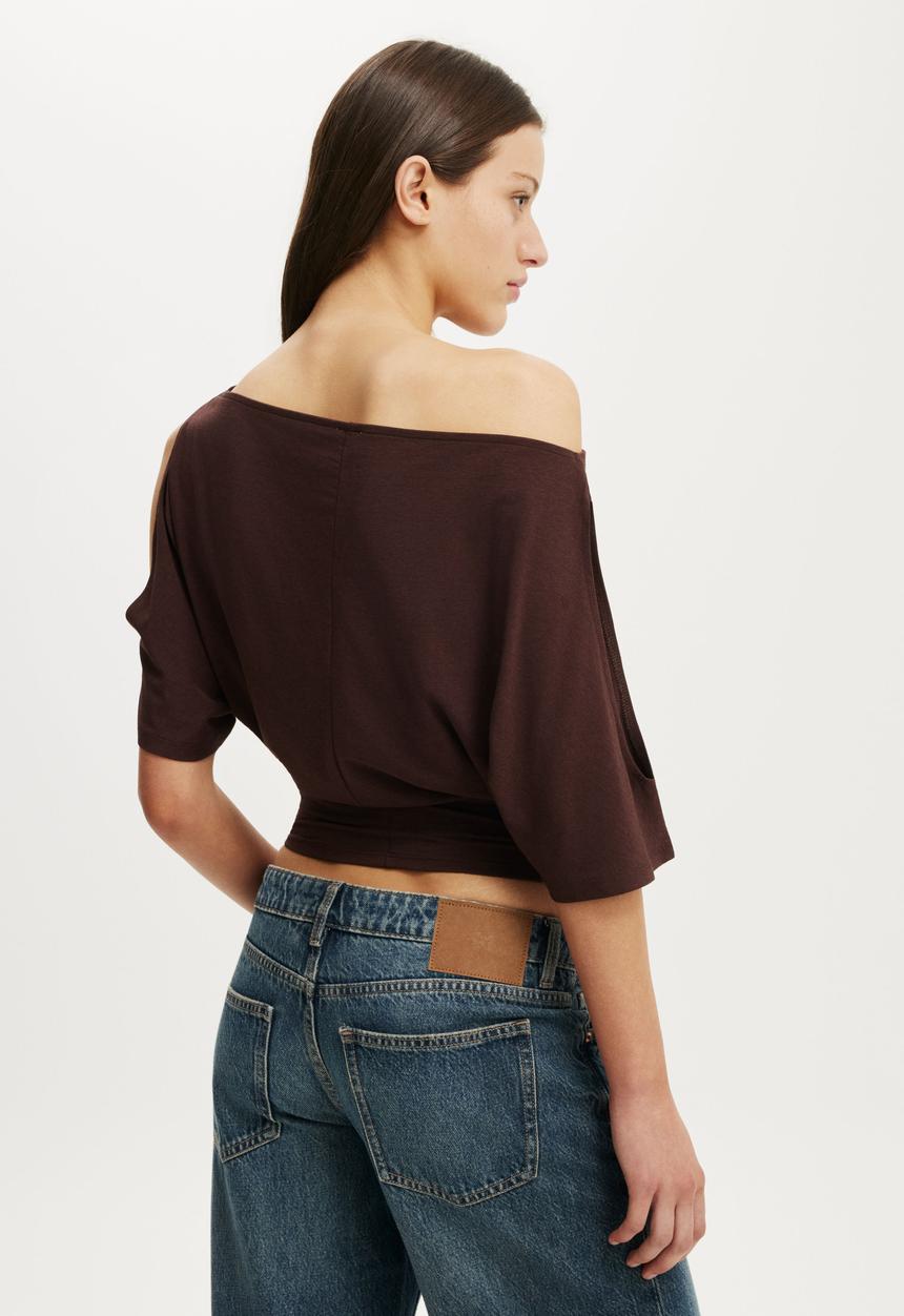 Cotton On - Cold Shoulder Short Sleeve - Dark Oak