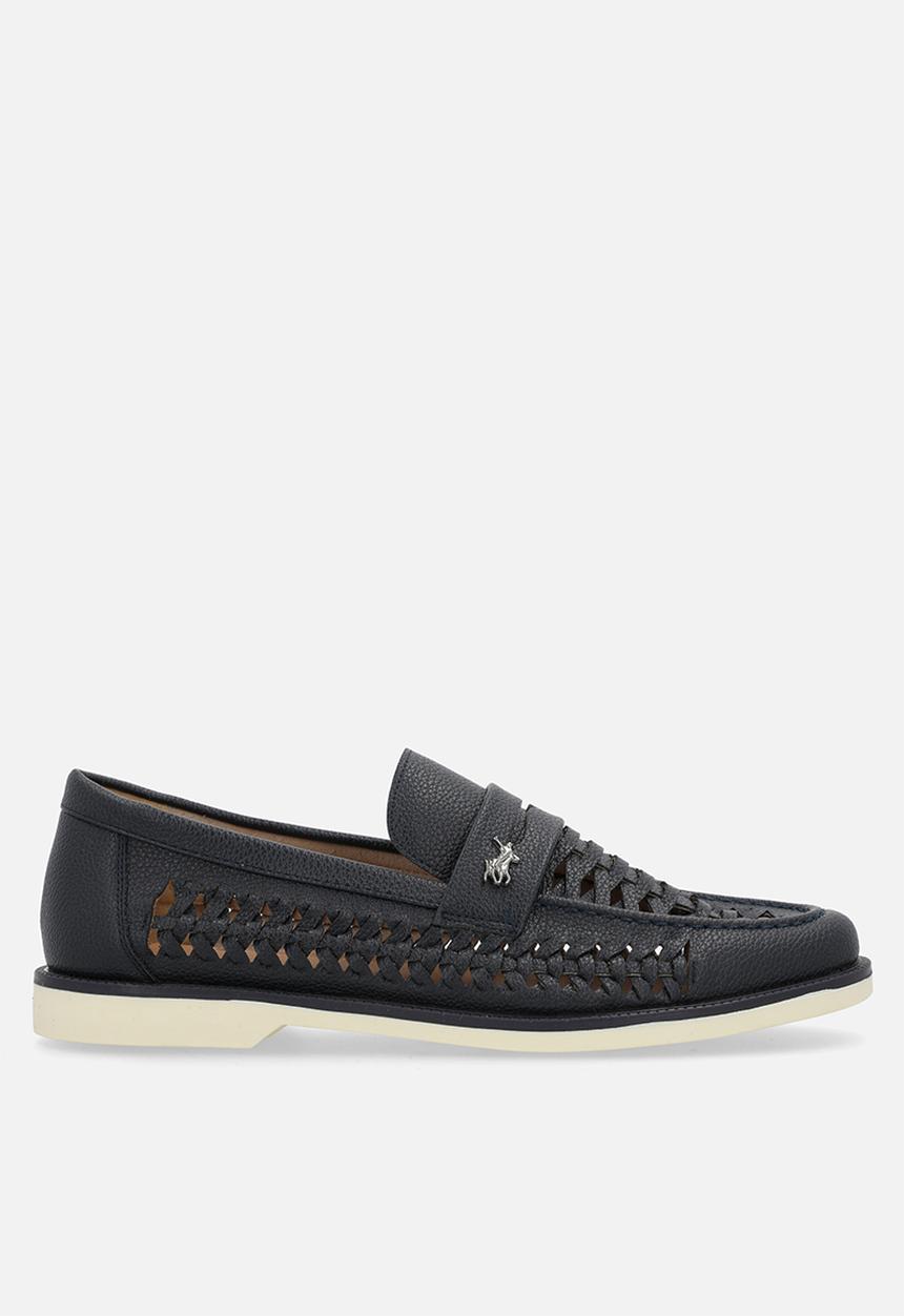 POLO - Leather Braided Boat Shoe - Navy