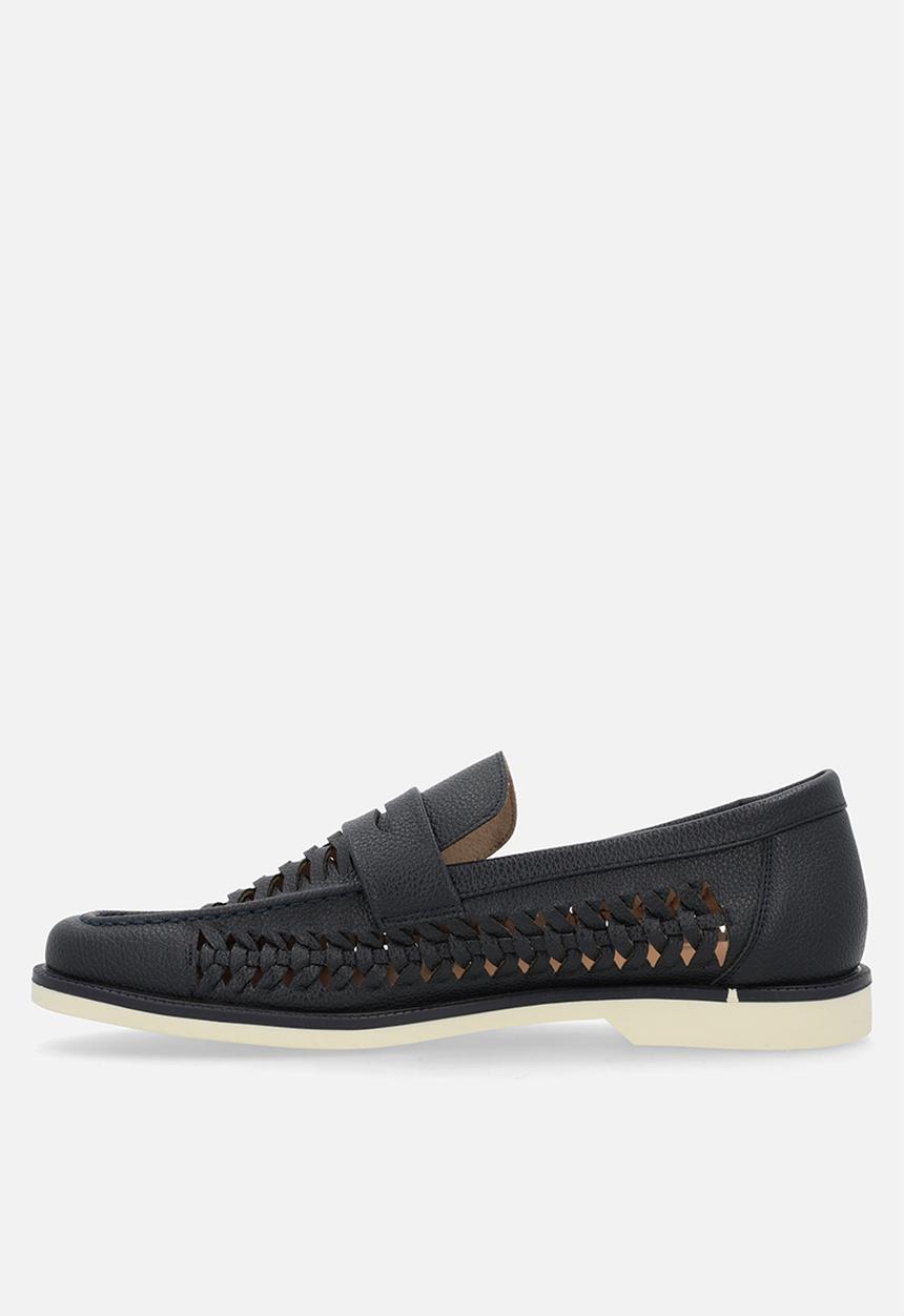 POLO - Leather Braided Boat Shoe - Navy