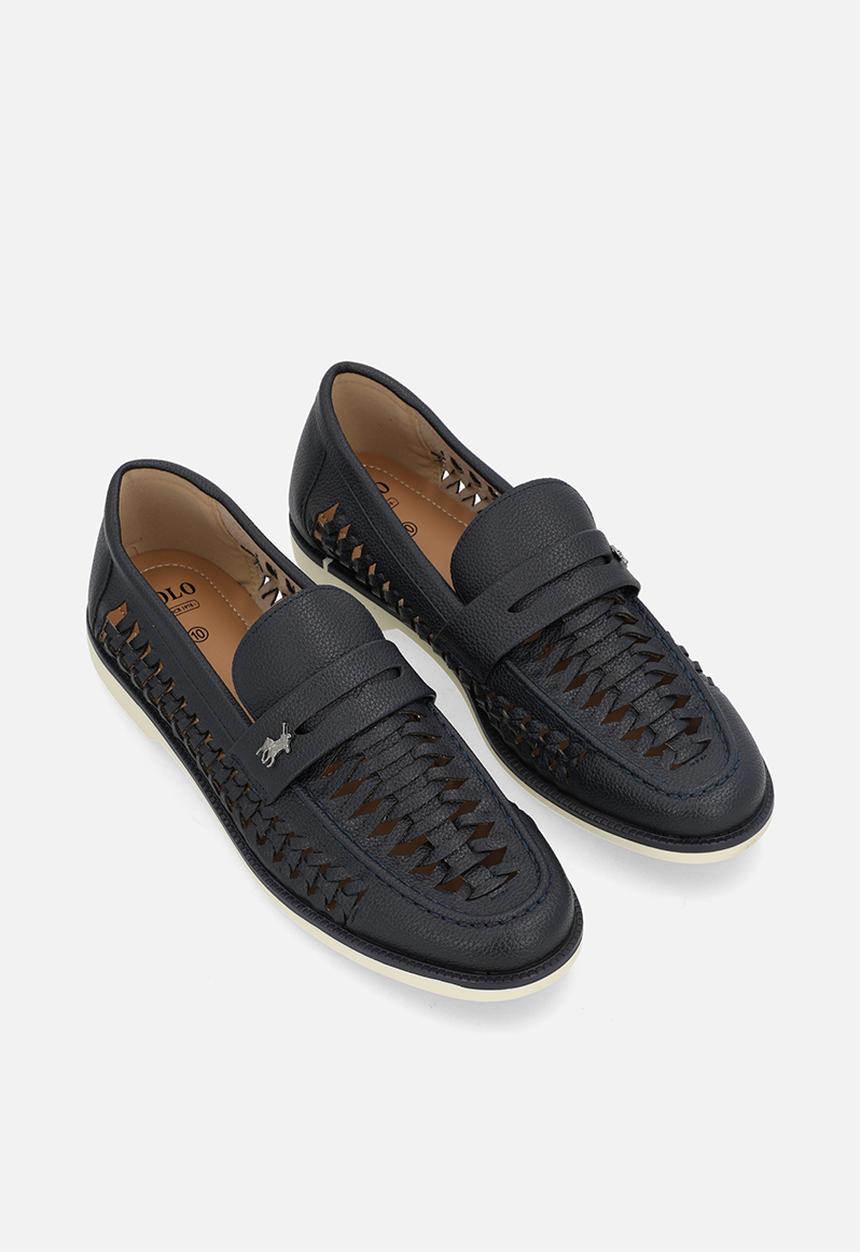 POLO - Leather Braided Boat Shoe - Navy
