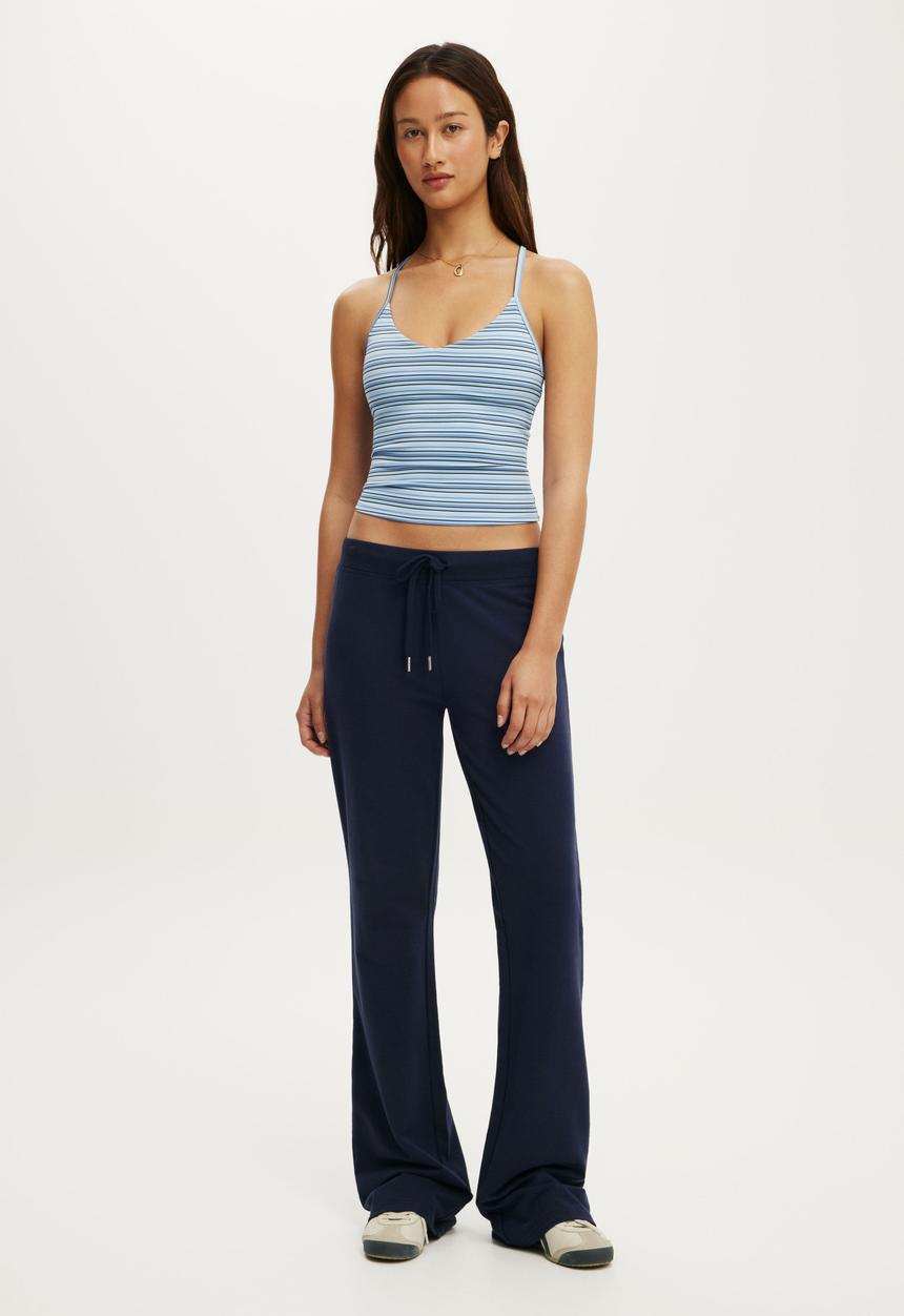 Cotton On - Ultra Smooth V Neck Racer Back Tank - Campus Blue Spring Stripe