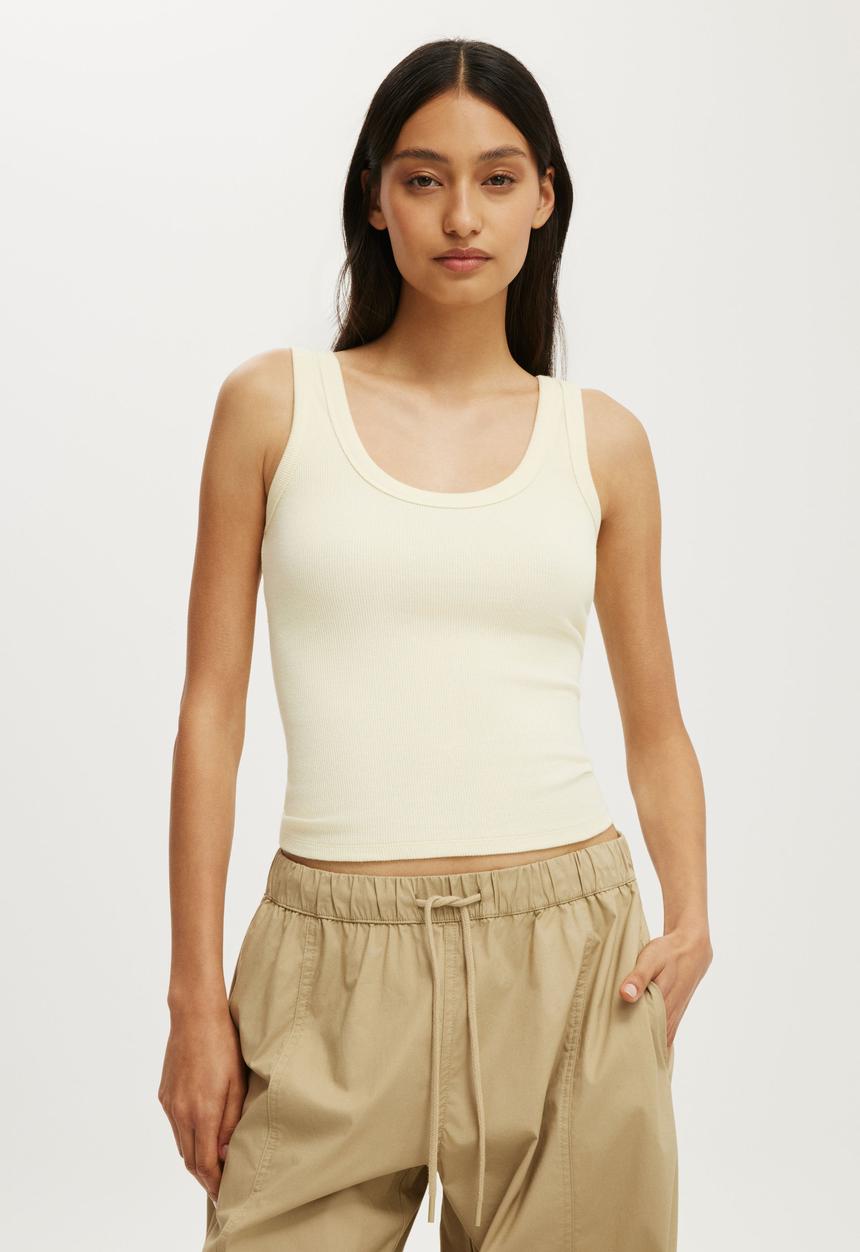 Cotton On - Blake Rib Scoop Tank - Vanilla Glow