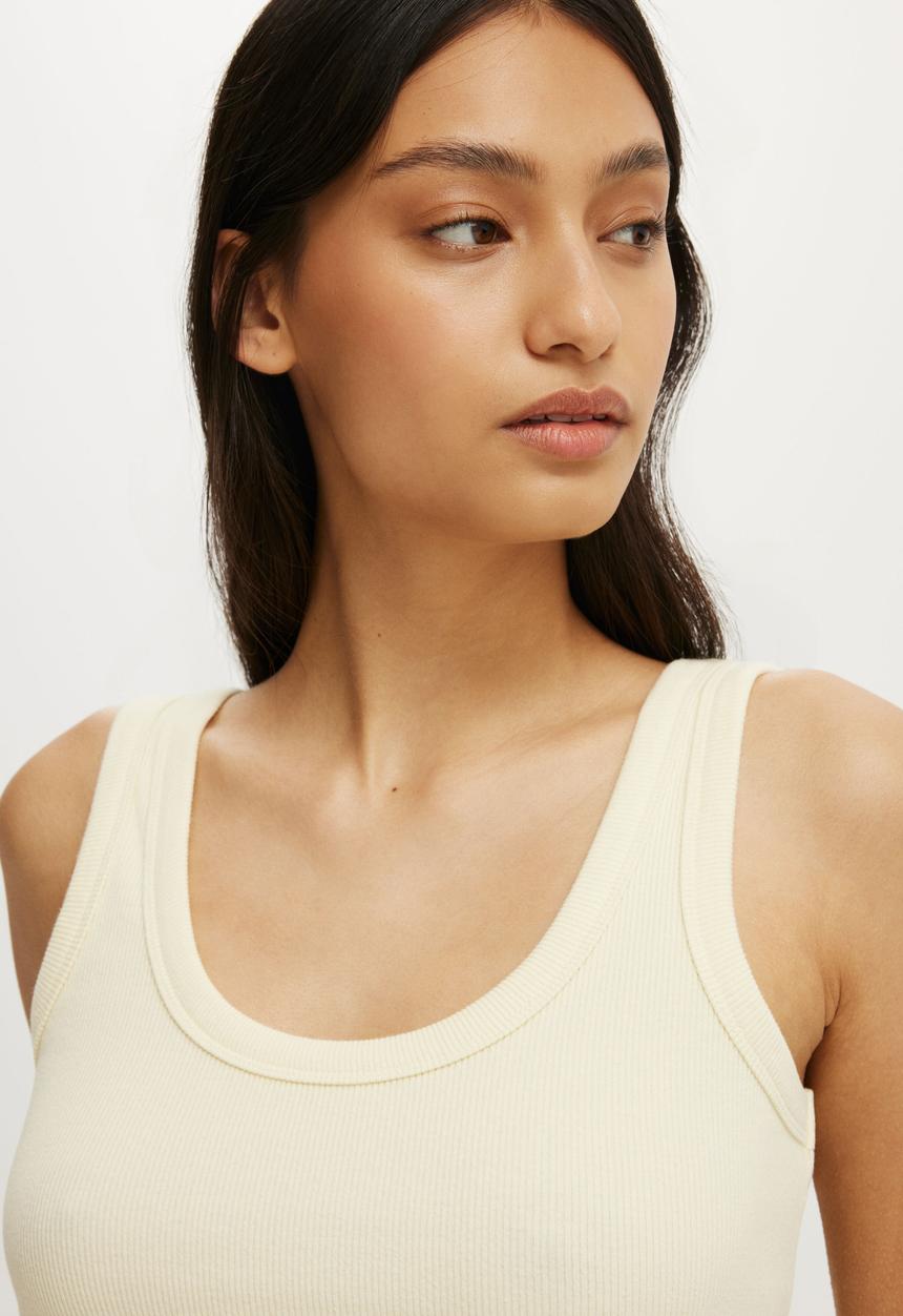 Cotton On - Blake Rib Scoop Tank - Vanilla Glow