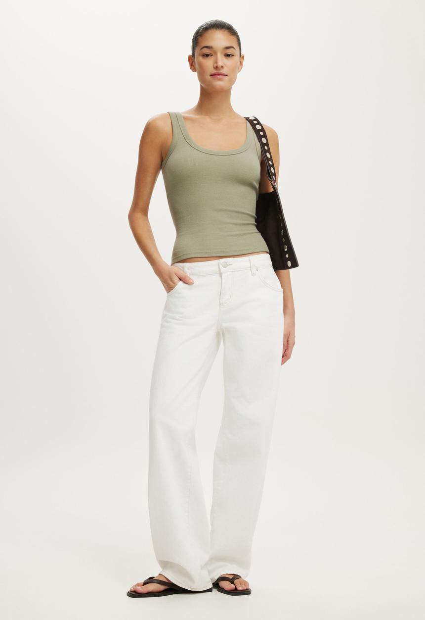 Cotton On - Blake Rib Scoop Tank - Pale Eucalyptus