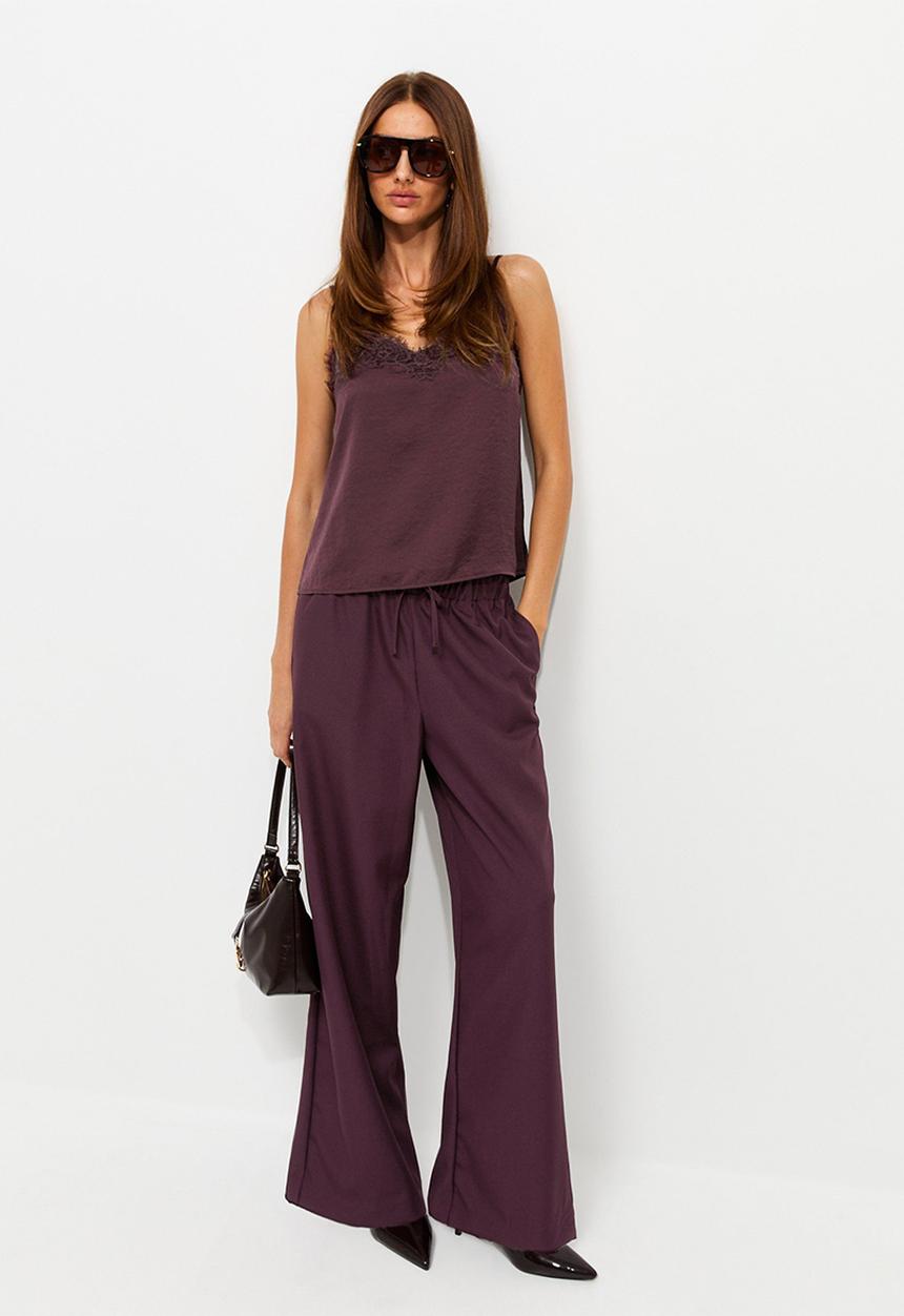 New Look - Felix pvl pull on wide leg trousers - dark burgundy