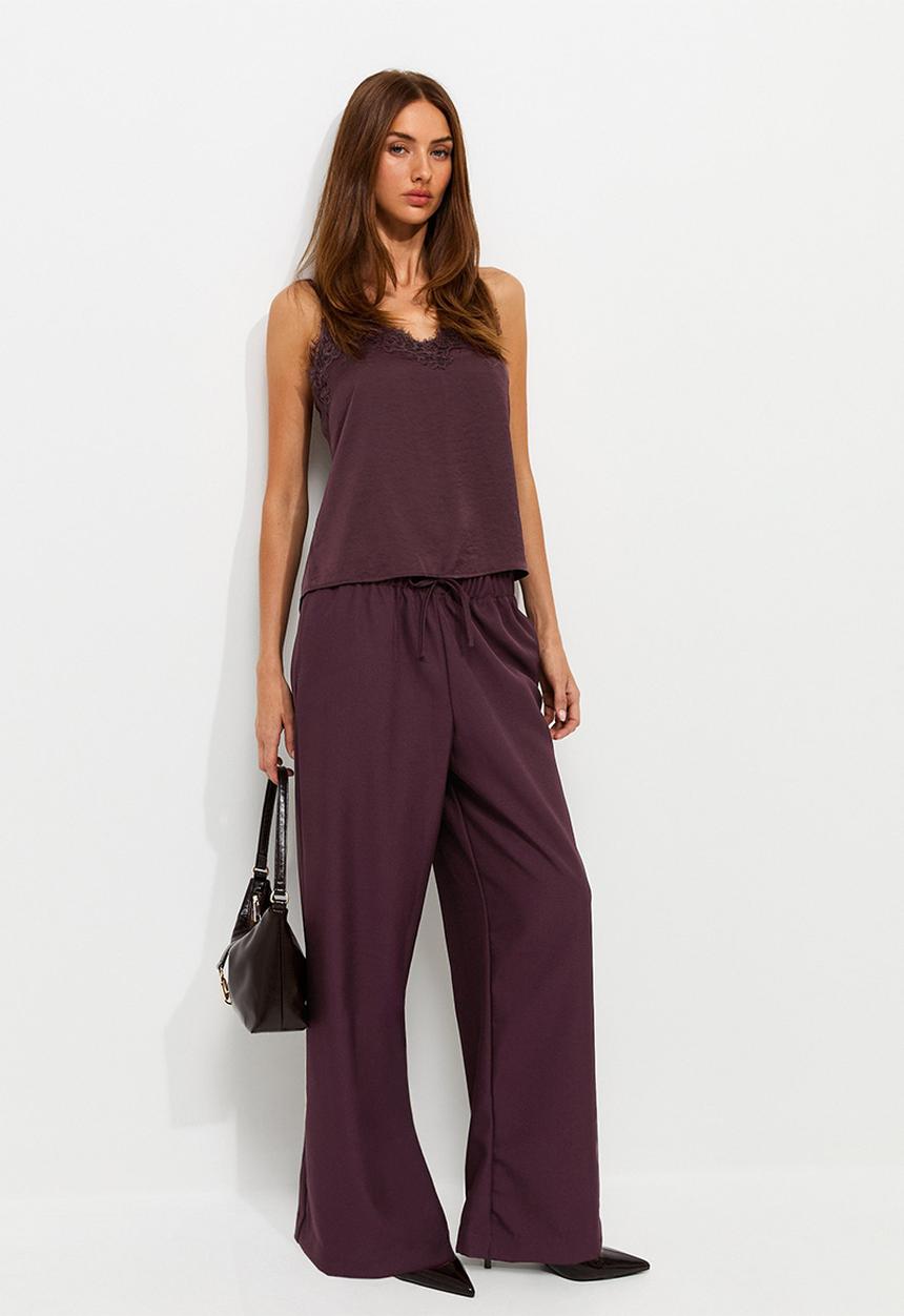 New Look - Felix pvl pull on wide leg trousers - dark burgundy