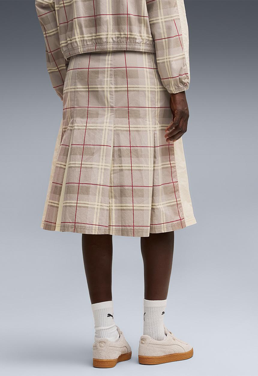 PUMA - T7 Pleated Tartan Woven Midi Skirt - Mouse Gray