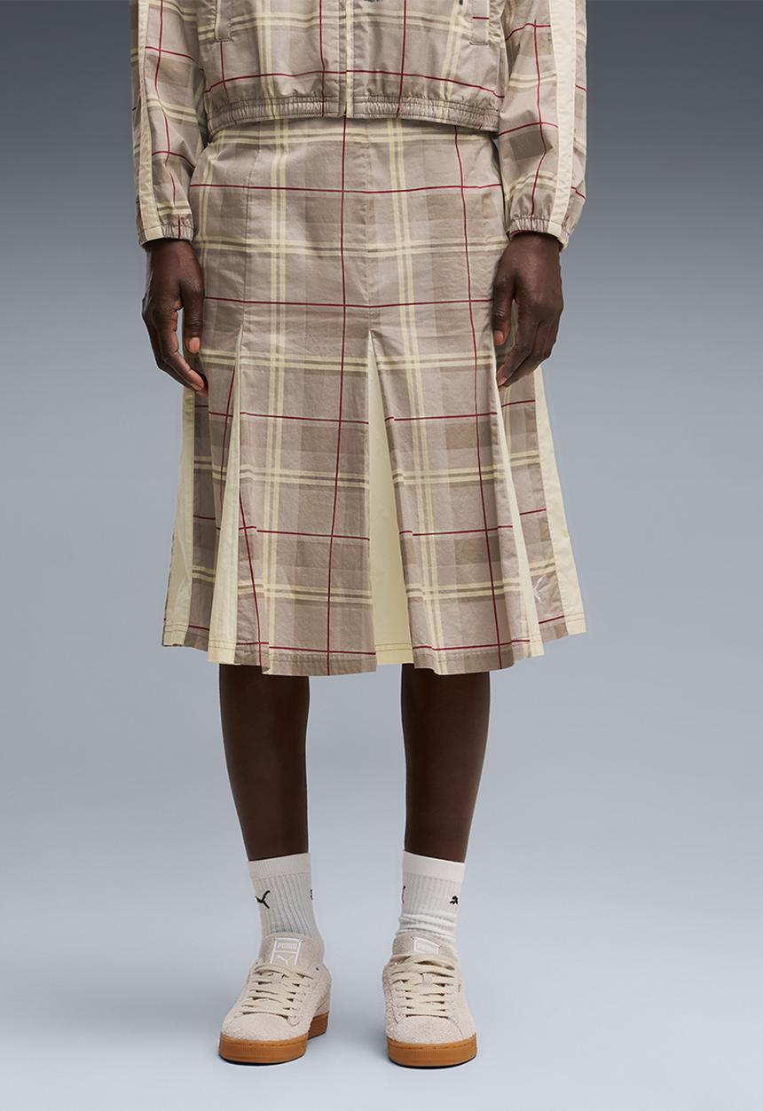 PUMA - T7 Pleated Tartan Woven Midi Skirt - Mouse Gray