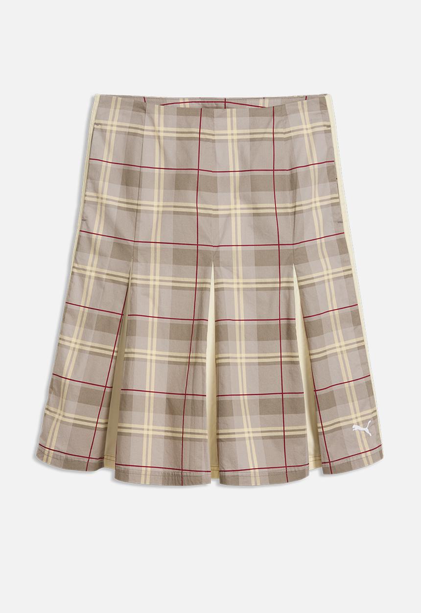 PUMA - T7 Pleated Tartan Woven Midi Skirt - Mouse Gray