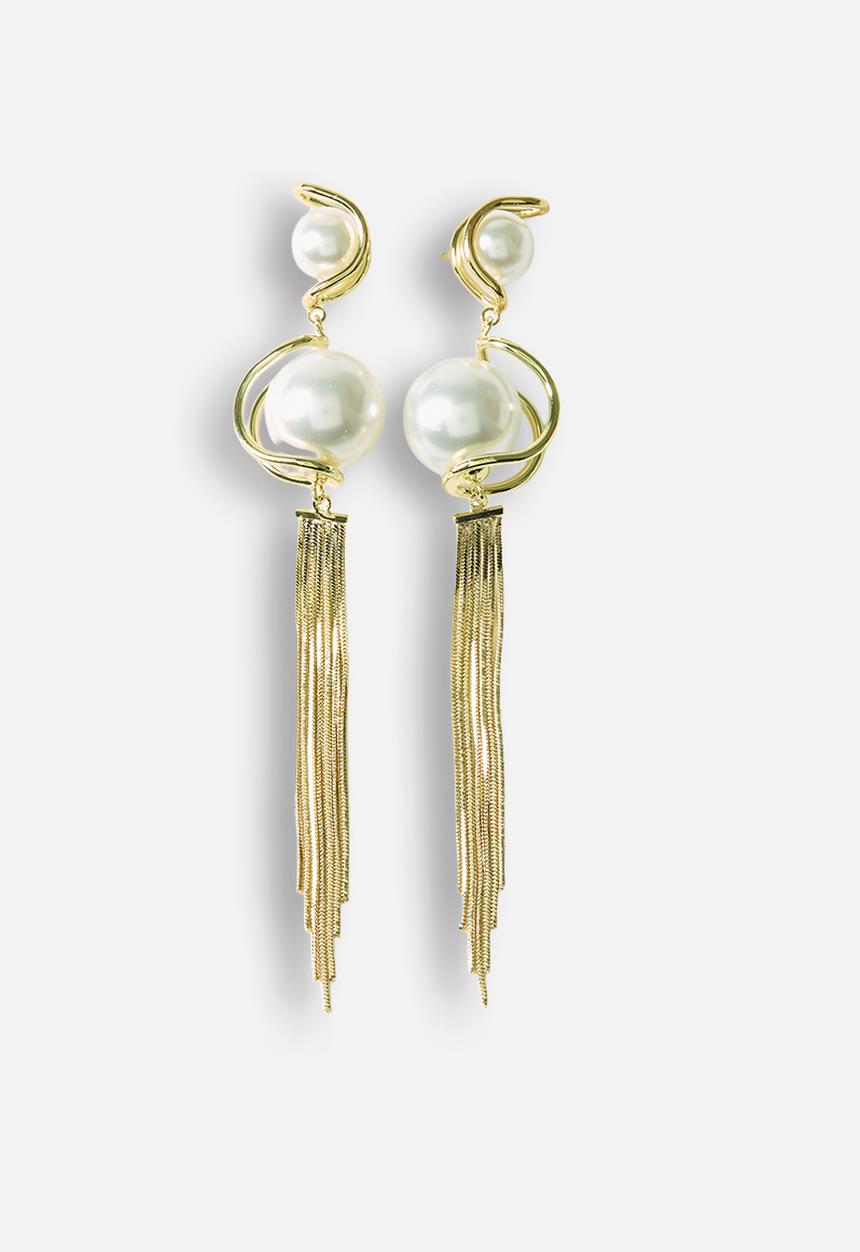 Tessa Design - Macy Drop Pearl Fringe Earrings - Gold
