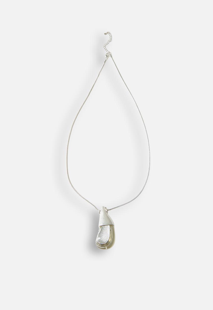 Tessa Design - Lyric Sculptural Metal Pendant Cord Necklace - Silver