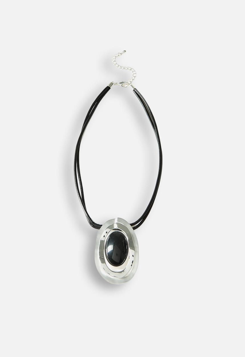 Tessa Design - Mabel Two Tone Sculptural Cord Pendant Necklace - Silver/Black