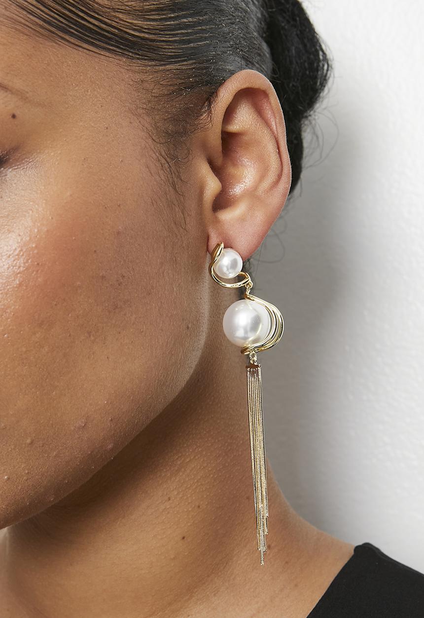 Tessa Design - Macy Drop Pearl Fringe Earrings - Gold