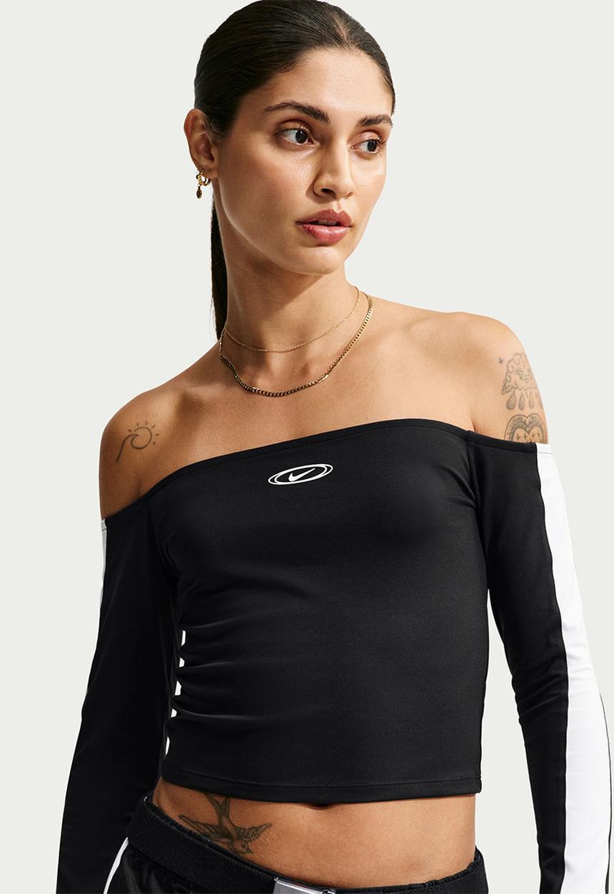 Nike - W Nike Street Exps Off Shoulder Top - Black/White/White