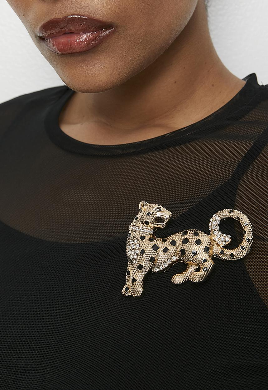 Tessa Design - Kara Crystal Embellished Leopard Brooch - Gold