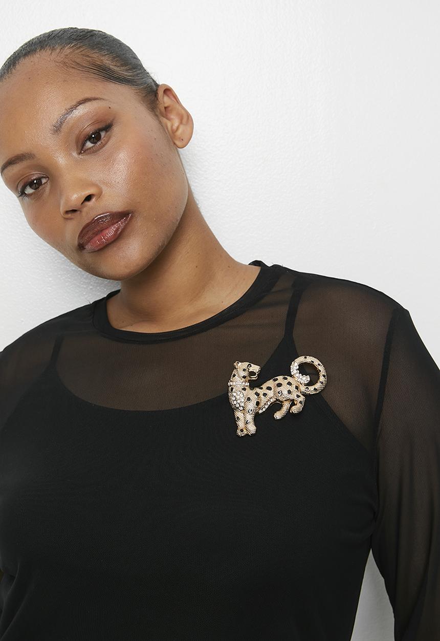Tessa Design - Kara Crystal Embellished Leopard Brooch - Gold