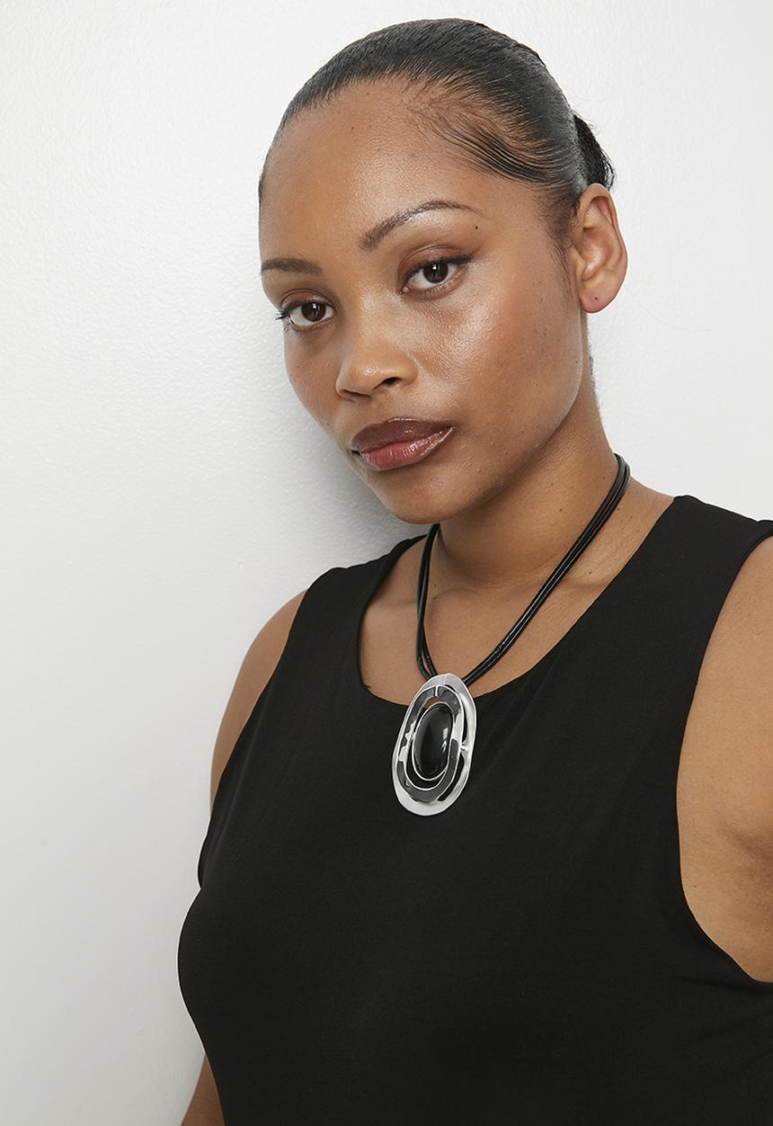 Tessa Design - Mabel Two Tone Sculptural Cord Pendant Necklace - Silver/Black