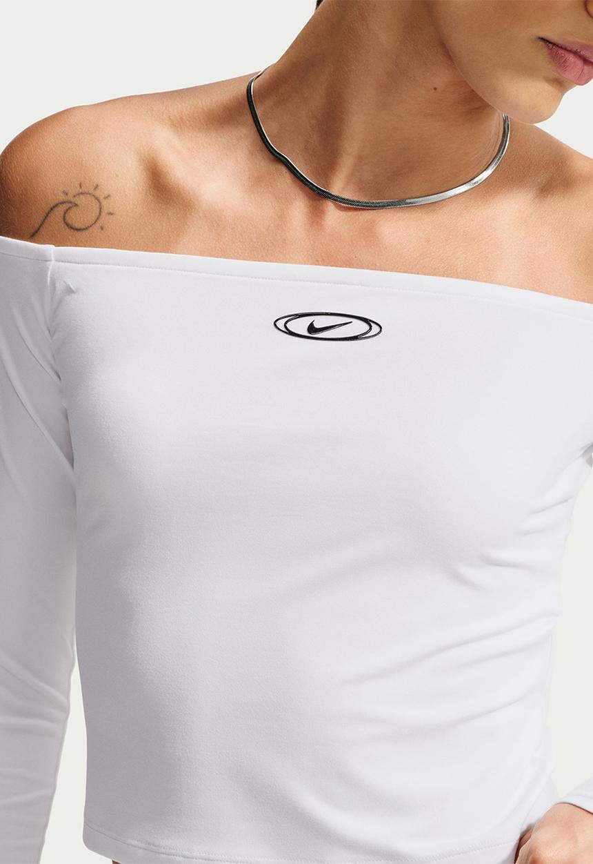 Nike - W Nk Sportswear Tight Off-Shoulder Top - White/Black/Black