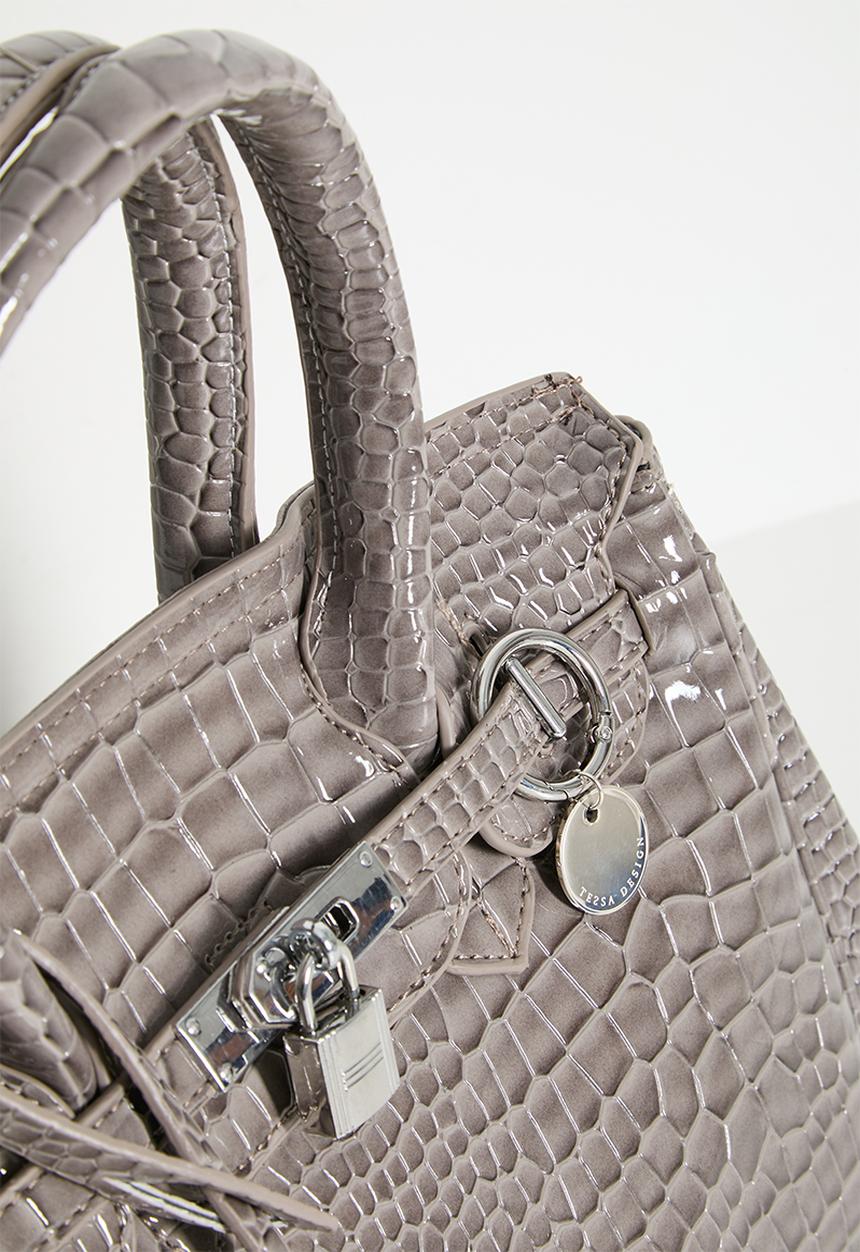 Tessa Design - Valentina Croc Embossed Tote - Grey