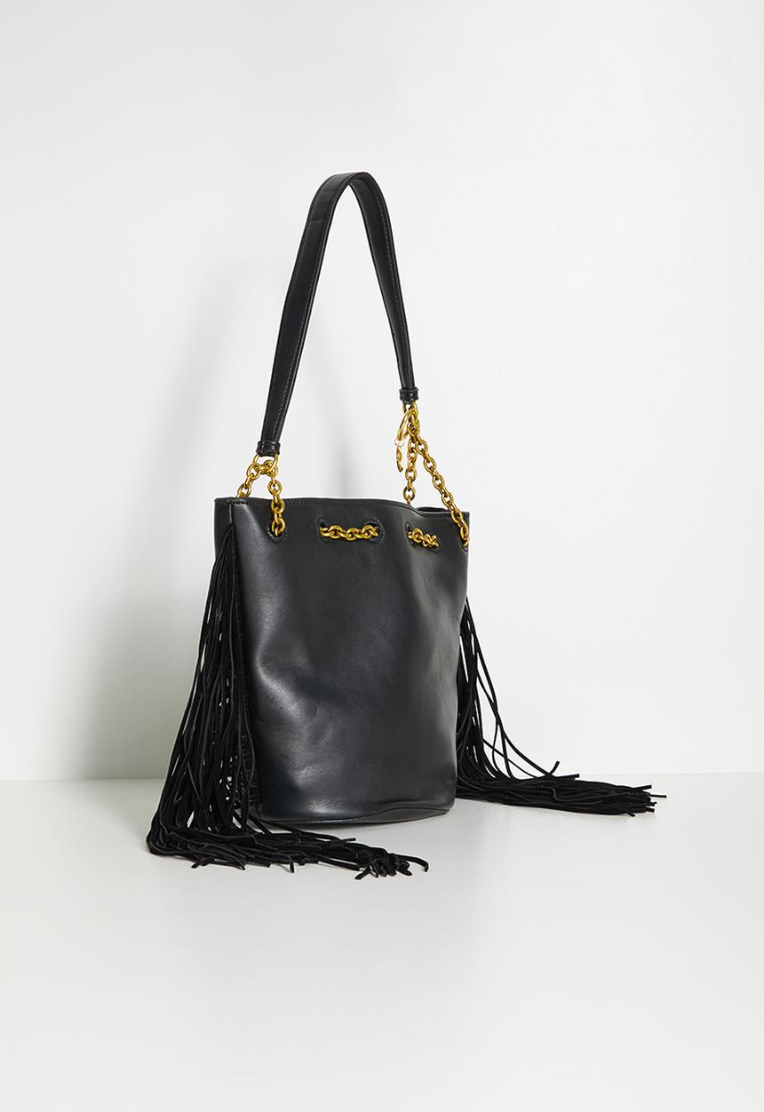 Tessa Design - Vale Fringed Bucket Bag With Chain Strap - Black