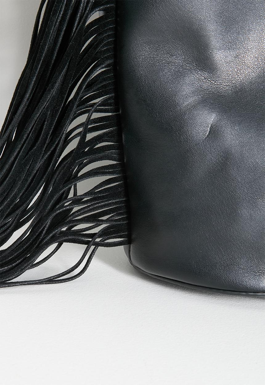 Tessa Design - Vale Fringed Bucket Bag With Chain Strap - Black