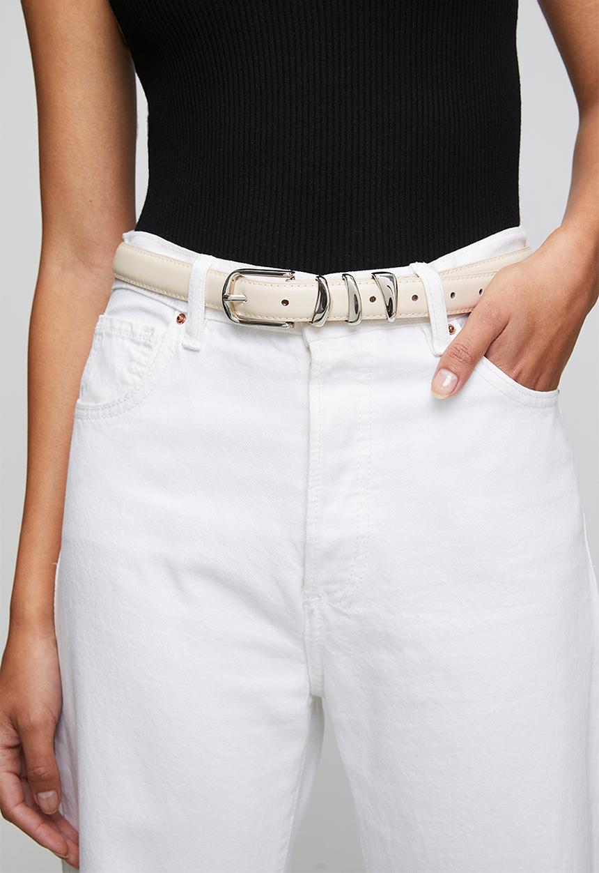 Tessa Design - Lilac Slim Belt With Stackled Silver Belt Keepers - Beige