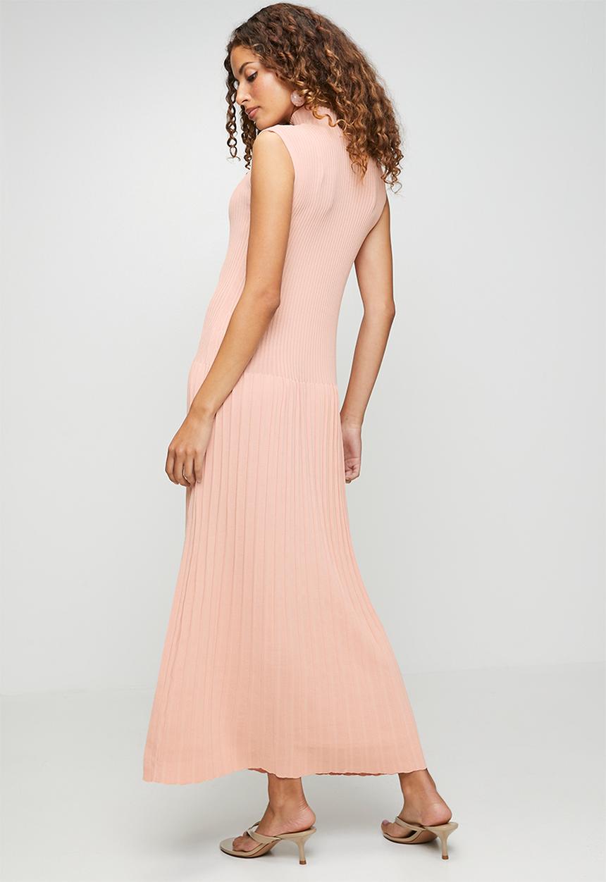 POLO - Wmn Olivia Pleated Ribbed High-Neck Maxi Dress - Blush