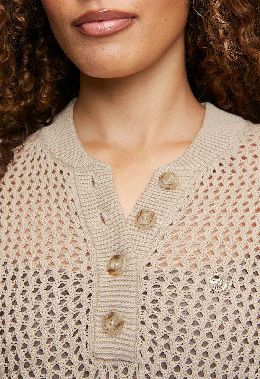 POLO - Wmn Thandiwe Ss Resort Knit Dress - Mushroom