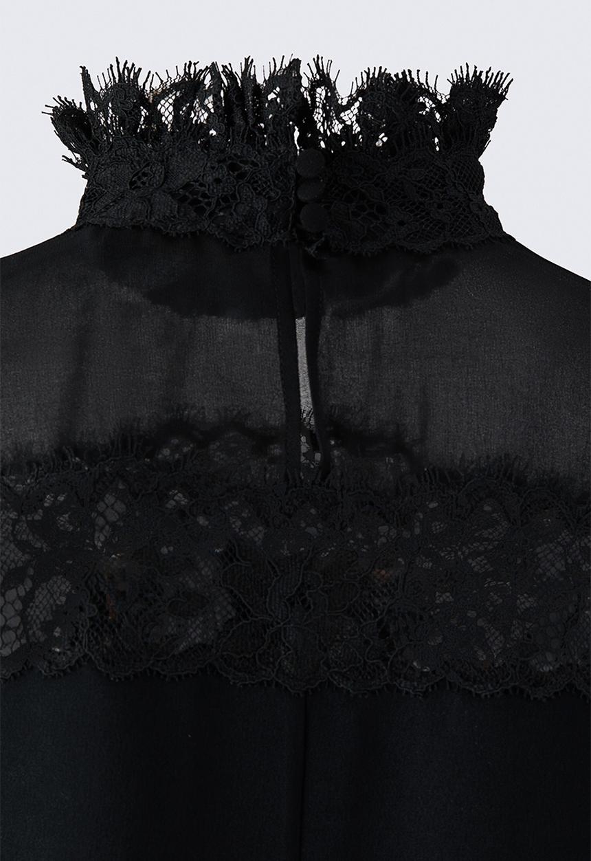 H&M - ELIE SAAB H&M: Lace-trimmed puff-sleeved blouse - black