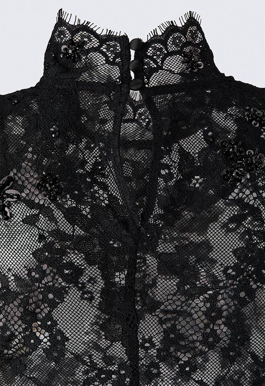 H&M - ELIE SAAB H&M: Embellished shoulder-pad lace top - black