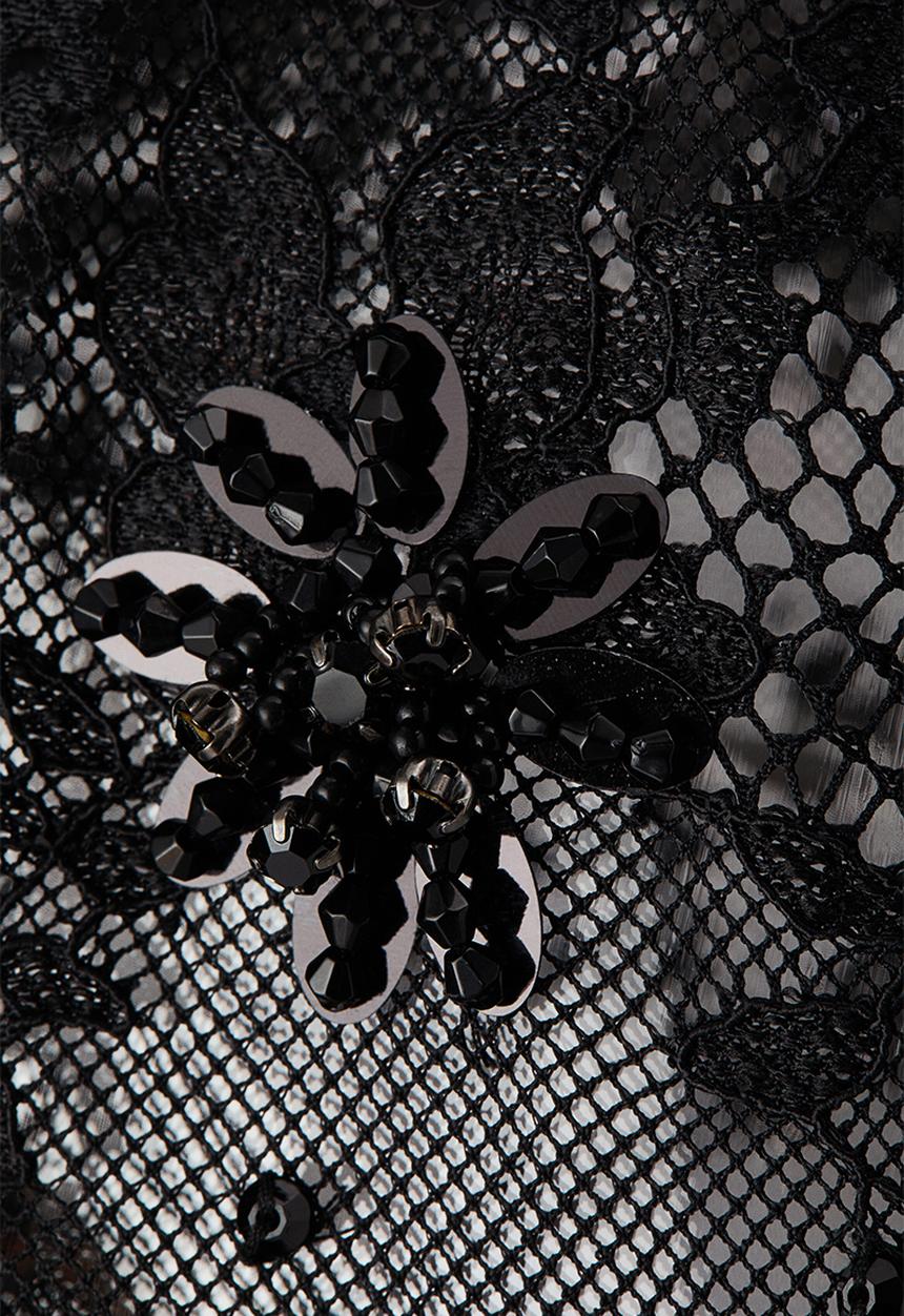 H&M - ELIE SAAB H&M: Embellished shoulder-pad lace top - black