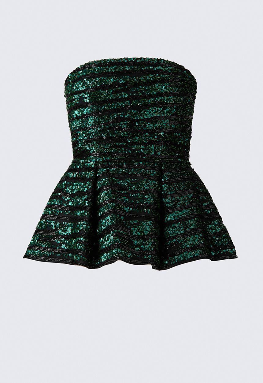 H&M - ELIE SAAB H&M: Embellished peplum top - black/green