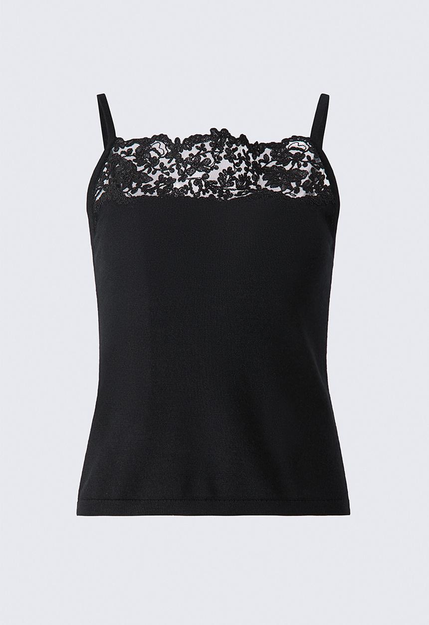 H&M - ELIE SAAB H&M: Lace-trimmed knitted wool top - black