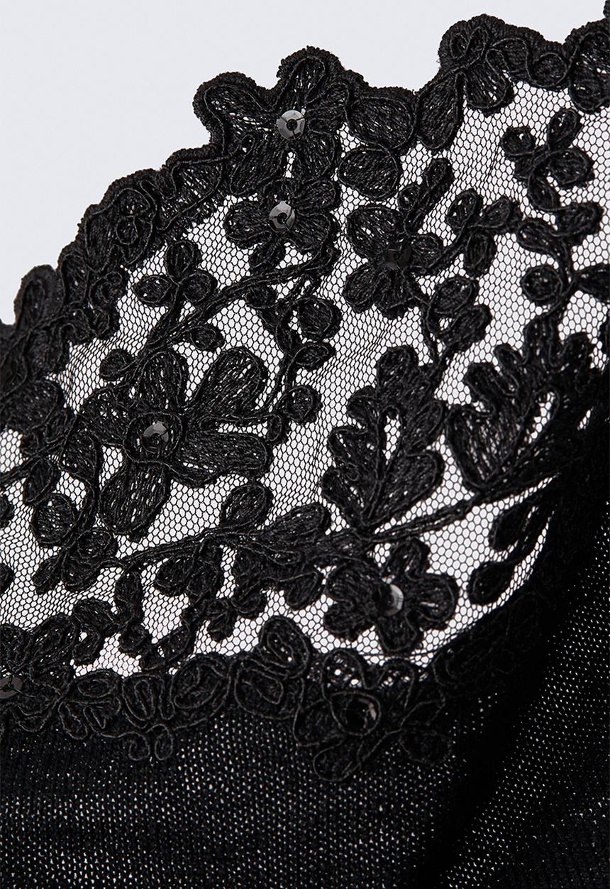 H&M - ELIE SAAB H&M: Lace-trimmed knitted wool top - black
