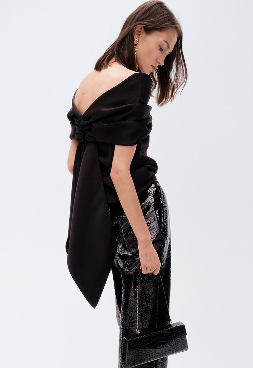 H&M - ELIE SAAB H&M: Bow-detail satin top - black