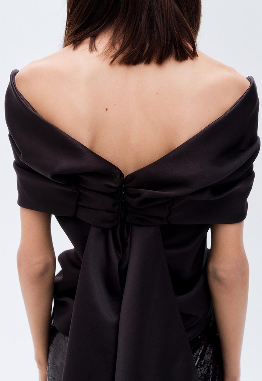 H&M - ELIE SAAB H&M: Bow-detail satin top - black