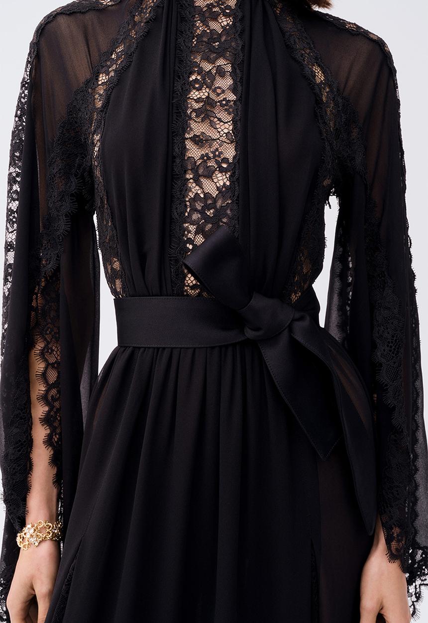 H&M - ELIE SAAB H&M: Lace-trimmed chiffon dress - black - 1343809001