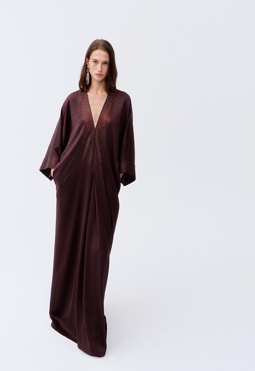 H&M - ELIE SAAB H&M: Embellished jacquard-weave kaftan dress - dark brown - 1343810001