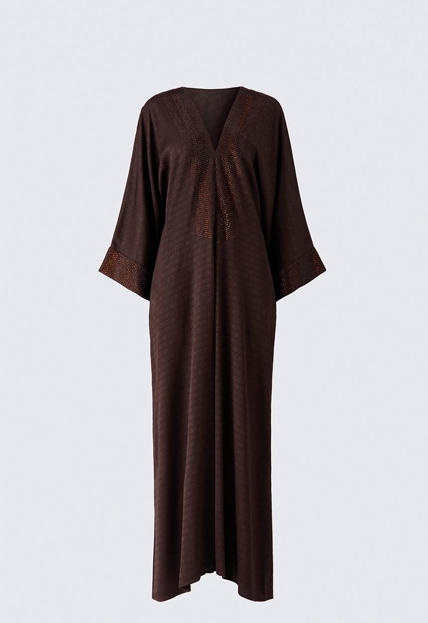 H&M - ELIE SAAB H&M: Embellished jacquard-weave kaftan dress - dark brown - 1343810001