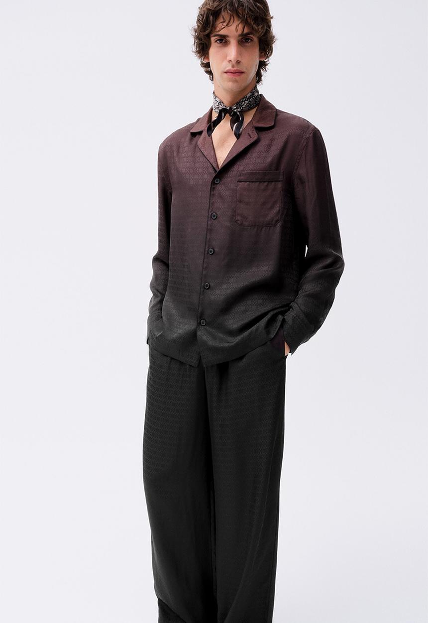 H&M - ELIE SAAB H&M: Silk-blend jacquard-weave pyjama shirt - dark brown/black