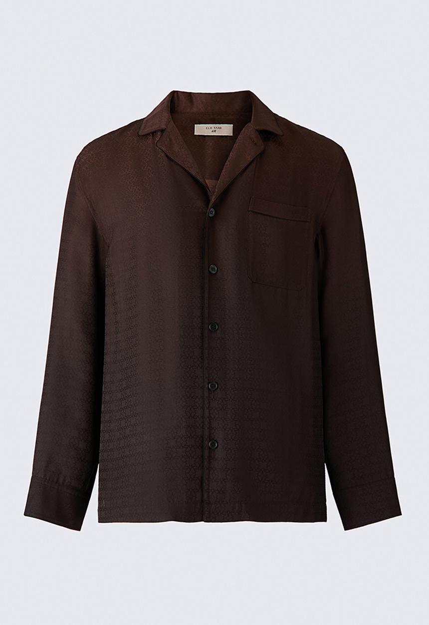 H&M - ELIE SAAB H&M: Silk-blend jacquard-weave pyjama shirt - dark brown/black