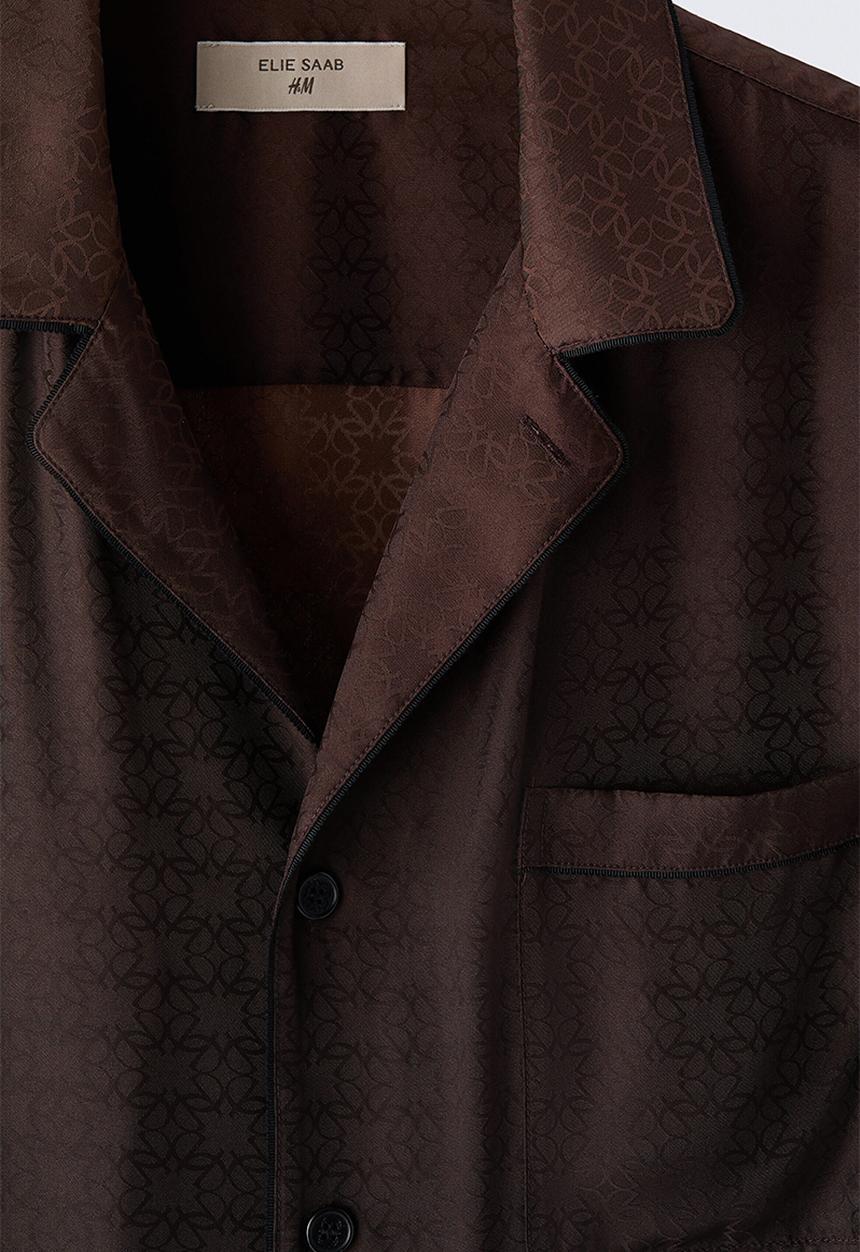 H&M - ELIE SAAB H&M: Silk-blend jacquard-weave pyjama shirt - dark brown/black