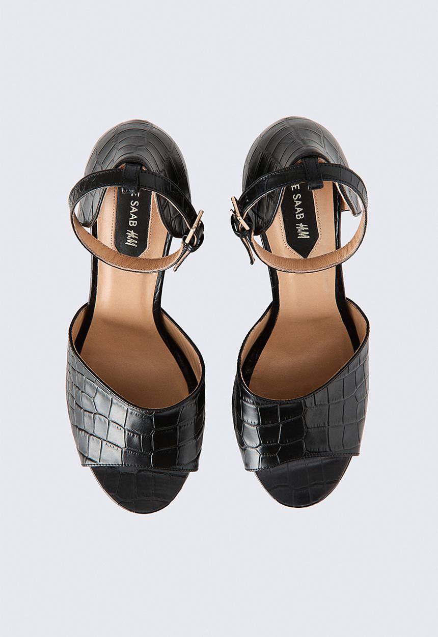 H&M - ELIE SAAB H&M: Heeled leather platform sandals - black