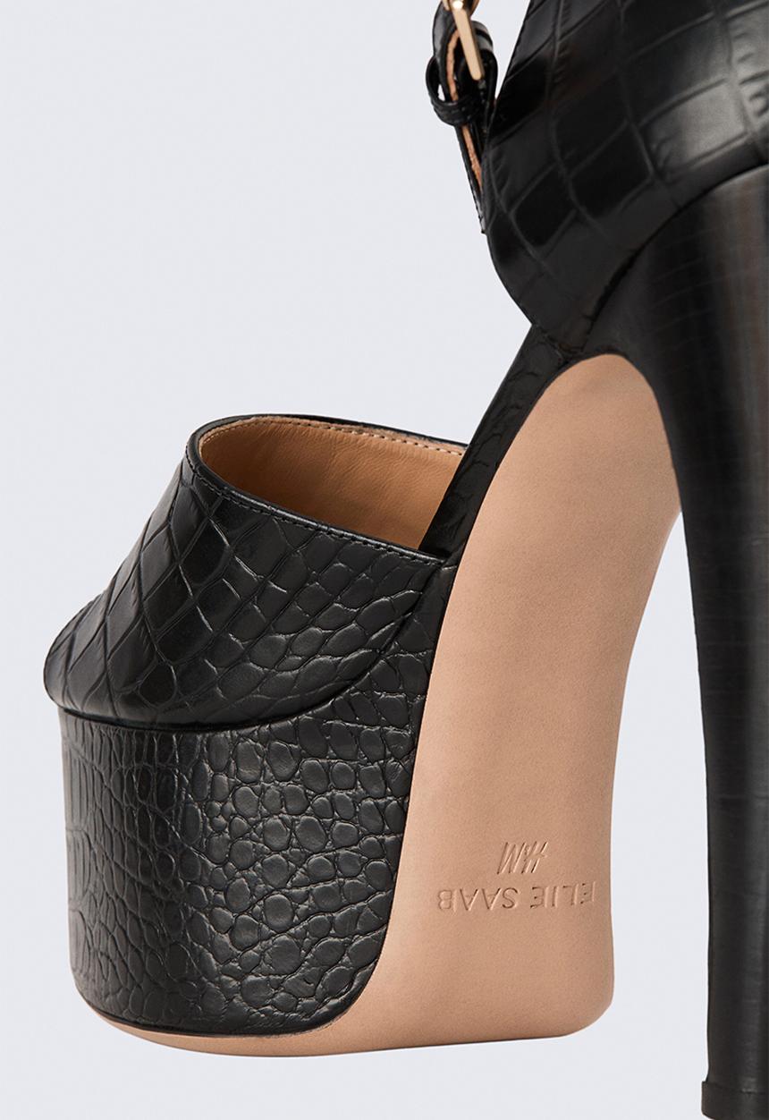 H&M - ELIE SAAB H&M: Heeled leather platform sandals - black