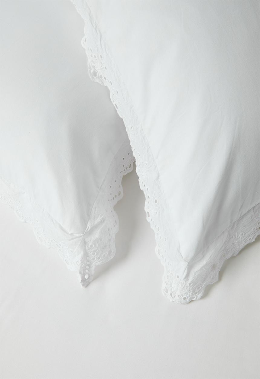 Sixth Floor - Cotton Broderie Anglaise Pleated 2pk Std Pillowcase - white