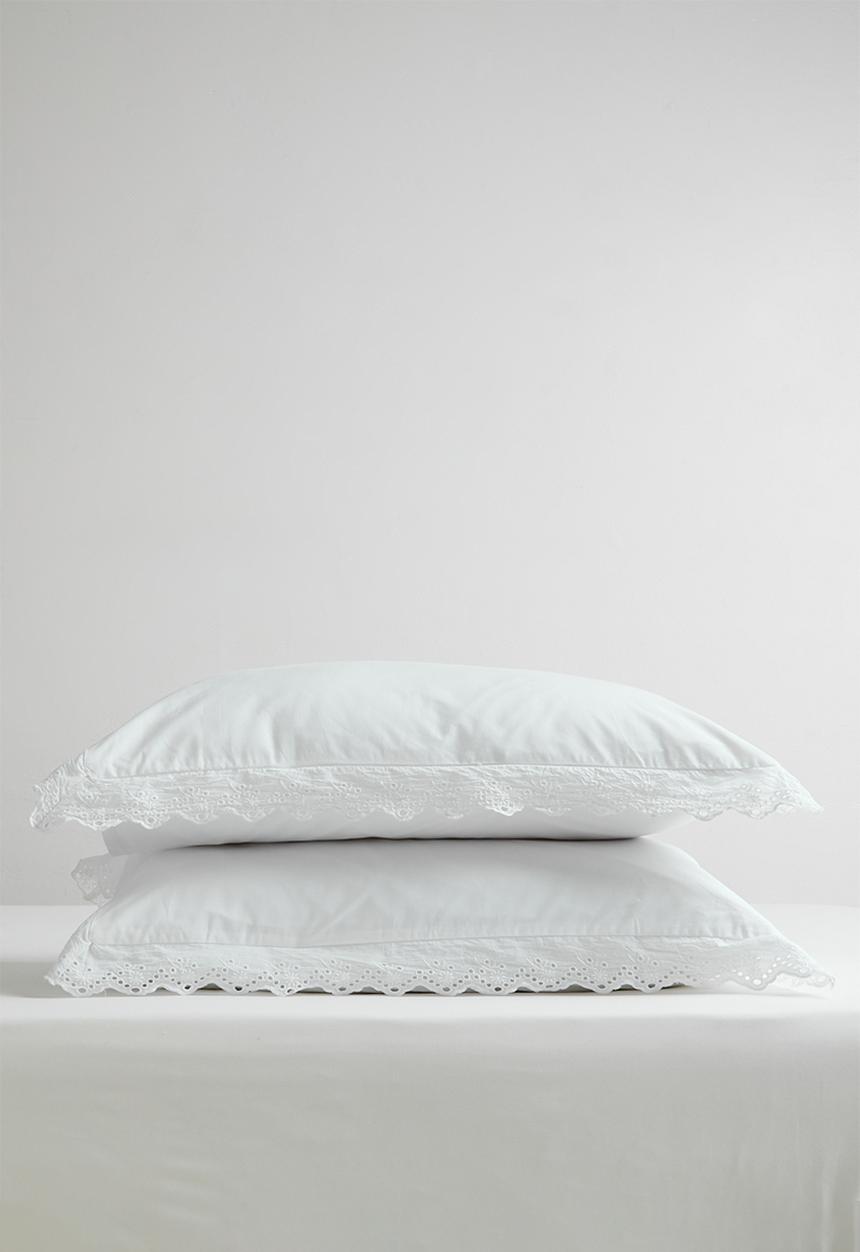 Sixth Floor - Cotton Broderie Anglaise Pleated 2pk Std Pillowcase - white